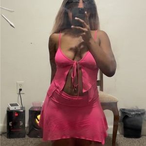 Shein Hot Pink Y2K Two Piece Skirt Set